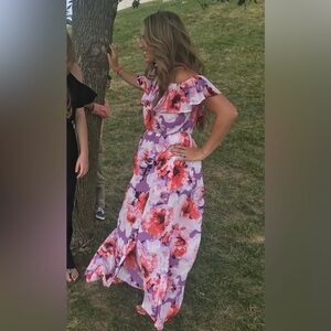 Floral Off-Shoulder Ruffle Maxi Dress